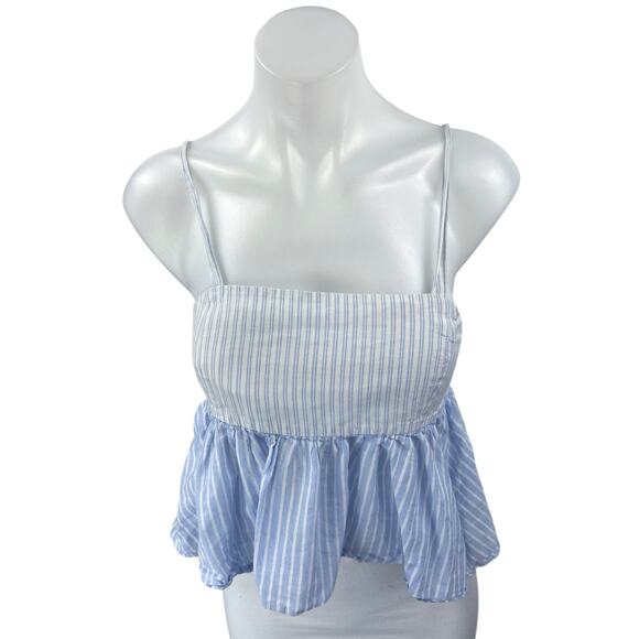 Zara Blue White Sleeveless Striped Cami Camisole Tank Peplum Crop Top Size S - Picture 1 of 3